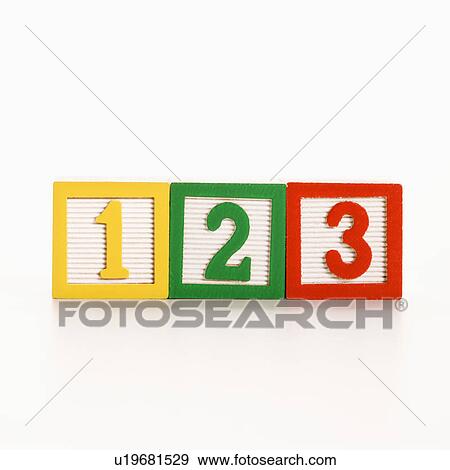 Stock Photo - Row of toy building blocks with numbers.. Fotosearch