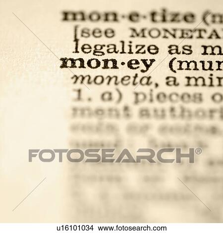 Picture - Selective focus of dictionary definition for the word money. Fotosearch