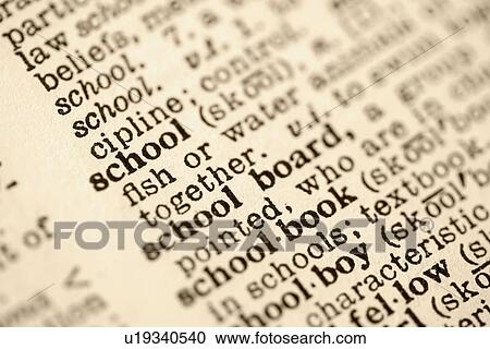 Stock Image - Selective focus of dictionary definition for the word school. Fotosearch