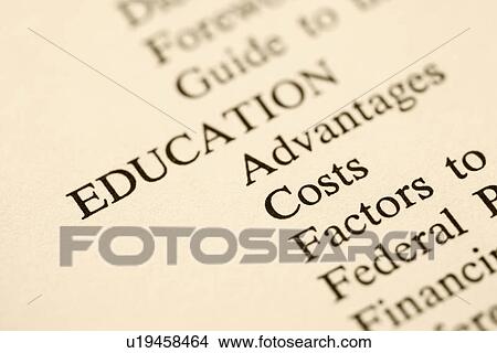 Picture - Selective focus of table of contents page relating to education.. Fotosearch