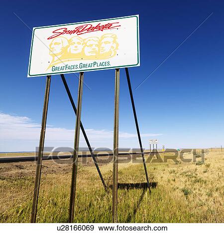 South Dakota road sign with Mount Rushmore graphic in rural field. View Large Photo Image Stock Photo - South Dakota road sign with Mount Rushmore graphic in rural field.. Fotosearch