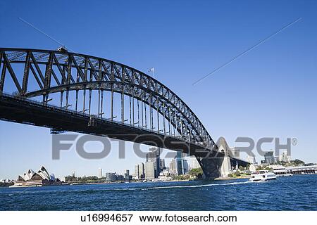 Sydney Harbour Bridge with view of downtown buildings and Sydney Opera House in Australia View Large Photo Image Stock Photo - Sydney Harbour Bridge with view of downtown buildings and Sydney Opera House in Australia. Fotosearch
