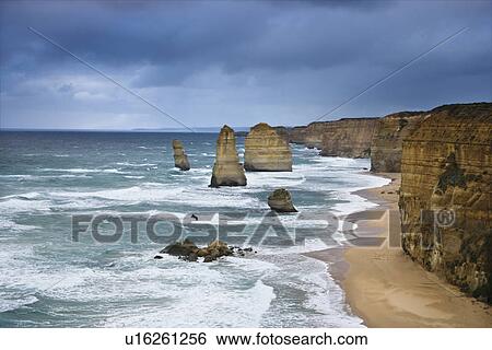 Twelve Apostles rock formation on coastline as seen from the Great Ocean Road, Australia. View Large Photo Image Stock Photograph - Twelve Apostles rock formation on coastline as seen from the Great Ocean Road, Australia.. Fotosearch