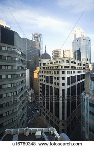 Stock Photo - View from skysraper of buildings in downtown Sydney, Australia.. Fotosearch