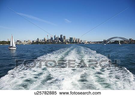 View from water of boats and skyline of Sydney, Australia. View Large Photo Image Stock Photography - View from water of boats and skyline of Sydney, Australia.. Fotosearch