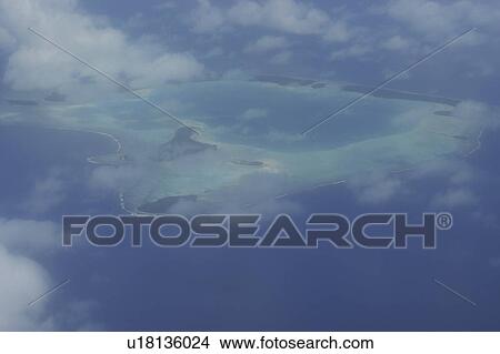 Picture - Aerial Rangiroa atoll, lagoon and coral reefs, Marshall Islands, Pacific Ocean.. Fotosearch