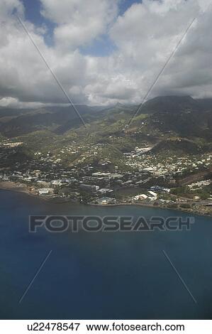 Stock Photo - Aerial Tahiti shoreline, Tahiti, French Polynesia, Southern Pacific Ocean. Fotosearch