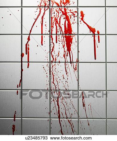 Stock Image - Blood on Tiled Wall. Fotosearch