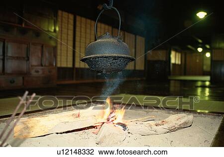 Stock Image - Iron Pot Over Campfire. Fotosearch