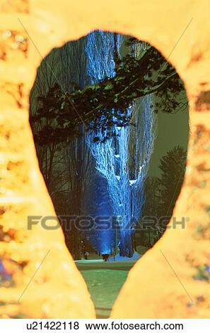 Stock Photo - Lit Up Tree Near Ice Window. Fotosearch