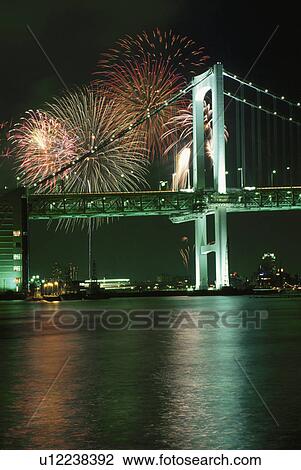 Fireworks And Rainbow Bridge View Large Photo Image Stock Image - Fireworks And Rainbow Bridge. Fotosearch