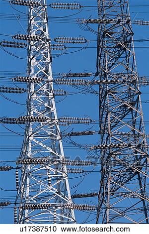 Stock Image - Two Electrical Towers. Fotosearch