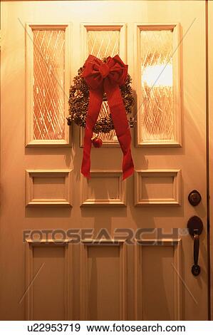 Christmas Wreath On Door View Large Photo Image Stock Photo - Christmas Wreath On Door. Fotosearch