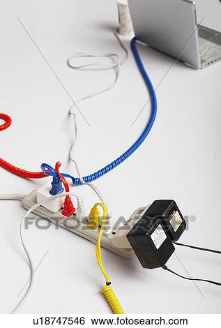 Computer Cables Attached To Extension Cord View Large Photo Image Stock Photograph - Computer Cables Attached To Extension Cord. Fotosearch