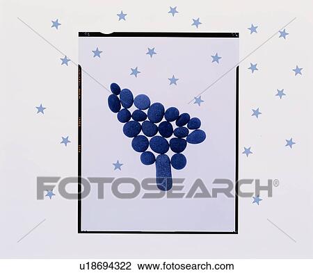 Stock Image - Stars And Stone Tree In Blue. Fotosearch