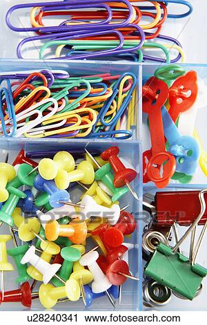 Stock Image - Close-Up of Colorful Office Supplies. Fotosearch