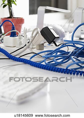 Computer Leads and Cables on Table View Large Photo Image Stock Photo - Computer Leads and Cables on Table. Fotosearch