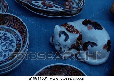 Porcelain Cat Near Plates View Large Photo Image Stock Image - Porcelain Cat Near Plates. Fotosearch