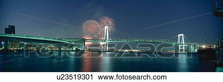 Rainbow Bridge And A Skyrocket View Large Photo Image Stock Image - Rainbow Bridge And A Skyrocket. Fotosearch