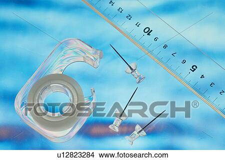 Ruler, Thumbtacks And Tape View Large Photo Image Picture - Ruler, Thumbtacks And Tape. Fotosearch