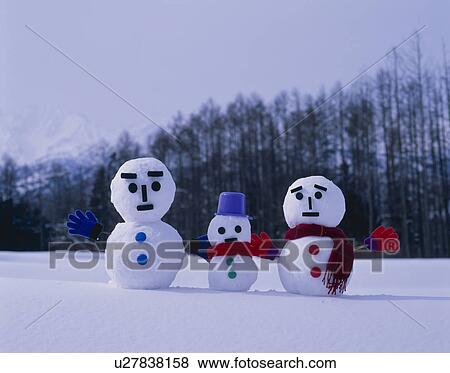 Stock Photo - Three Snowmen. Fotosearch