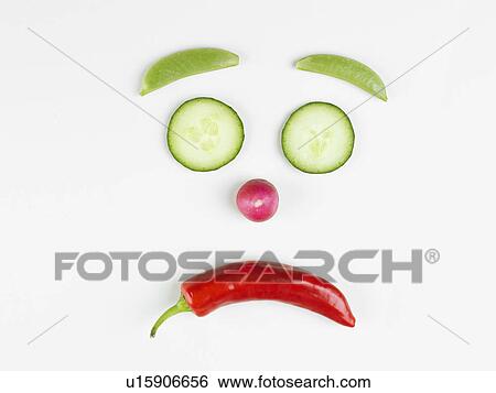 Unhappy face made of vegetables (close-up) View Large Photo Image Stock Photograph - Unhappy face made of vegetables (close-up). Fotosearch