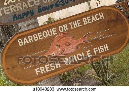 Stock Image - Barbeque sign in Tulum Mexico. Fotosearch
