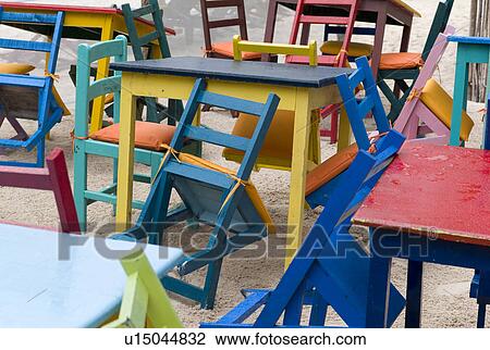 Colourful tables and chairs in Tulum Mexico View Large Photo Image Stock Image - Colourful tables and chairs in Tulum Mexico. Fotosearch
