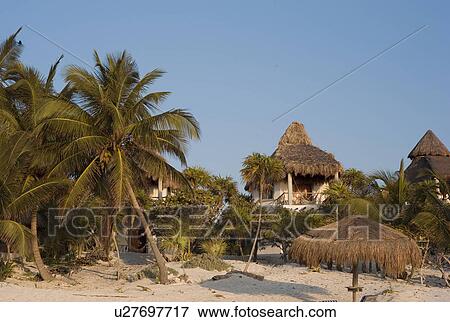 Huts on beach in Tulum Mexico View Large Photo Image Stock Photo - Huts on beach in Tulum Mexico. Fotosearch