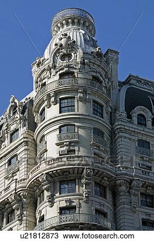Stock Image - Ansonia Hotel detail of round tower. Fotosearch