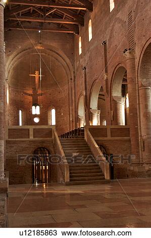 Benedictine Abbey of Nonantola, view of nave, elevated altar and apse, and stairs down to crypt View Large Photo Image Stock Image - Benedictine Abbey of Nonantola, view of nave, elevated altar and apse, and stairs down to crypt. Fotosearch