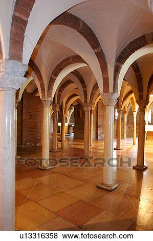 Stock Photo - Benedictine Abbey of Nonantola, view of crypt. Fotosearch