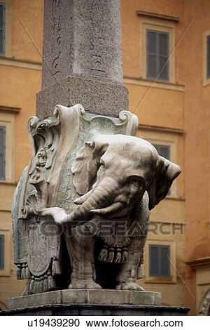 Stock Image - Bernini sculpture of elephant supporting Egyptian obelisk in Piazza S. Maria sopra Minerva. Fotosearch