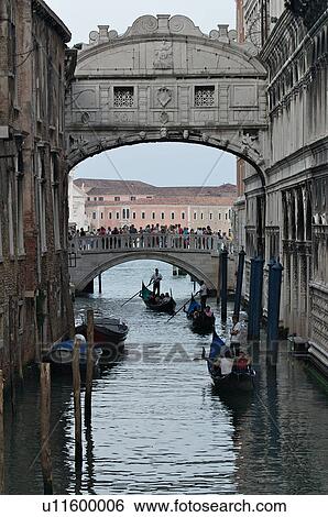 Bridge of Sighs, with tourists on Paglia Bridge and San Marco Basin behind, gondolas under bridges View Large Photo Image Stock Photograph - Bridge of Sighs, with tourists on Paglia Bridge and San Marco Basin behind, gondolas under bridges. Fotosearch