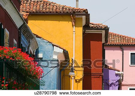 Brightly painted houses, Island of Burano View Large Photo Image Stock Photo - Brightly painted houses, Island of Burano. Fotosearch