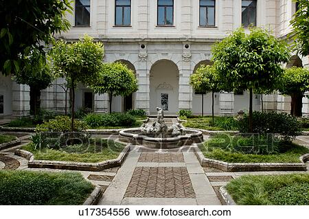 Stock Photograph - Certosa di Padula, view of decorated courtyard, . Fotosearch