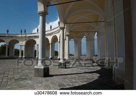 Stock Photo - Circular courtyard of Villa Campolieto, Portici, view towards sea, Campania, Italy. Fotosearch