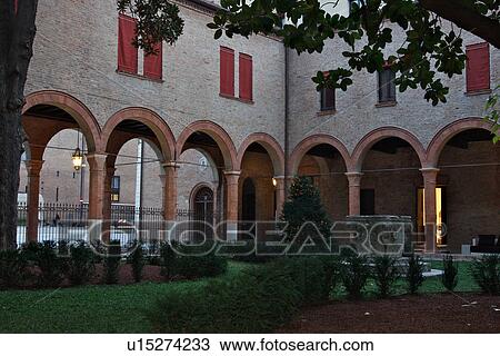 Cloister courtyard of Renaissance palace, Ferrara, with central ornamental garden and evergreen tree, illuminated with Christmas decorations View Large Photo Image Stock Image - Cloister courtyard of Renaissance palace, Ferrara, with central ornamental garden and evergreen tree, illuminated with Christmas decorations. Fotosearch