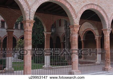 Cloister courtyard of Renaissance palace, Ferrara, view from front with iron railing View Large Photo Image Stock Photo - Cloister courtyard of Renaissance palace, Ferrara, view from front with iron railing. Fotosearch