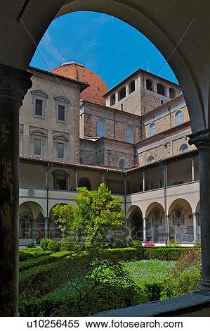 Cloister gardens of San Lorenzo, Florence, with dome of Duomo behind View Large Photo Image Stock Photography - Cloister gardens of San Lorenzo, Florence, with dome of Duomo behind. Fotosearch
