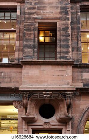 Picture - Detail of building by Charles Rennie Mackintosh, Glasgow School of Design, with typical Art Nouveau ornamentation, that defined his style, Glasgow, Scotland. Fotosearch