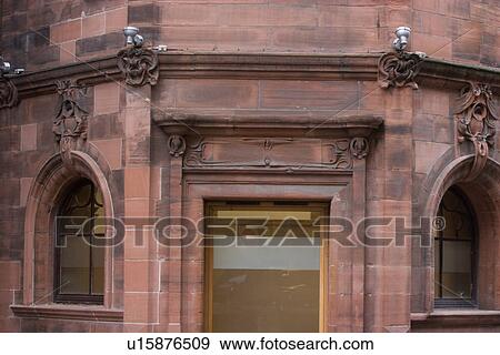 Stock Photo - Detail of building by Charles Rennie Mackintosh, Glasgow School of Design, with typical Art Nouveau ornamentation, that defined his style, Glasgow, Scotland. Fotosearch