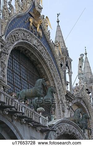 Stock Photo - Detail of facade of Basilica San Marco. Fotosearch