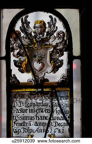 Stock Photo - Detail of lead stained glass window -17th century. Glasgow, Scotland. Fotosearch