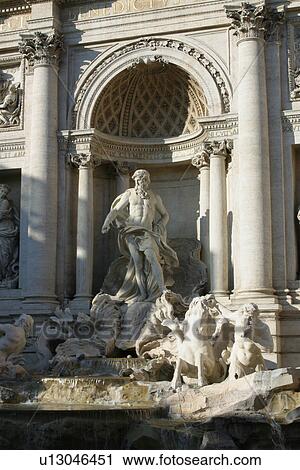 Stock Image - Detail of Trevi Fountain, statues of Neptune and Tritons, Rome, Italy. Fotosearch