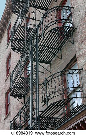 Detail of wrought iron fire escape Cannon's Walk View Large Photo Image Stock Photo - Detail of wrought iron fire escape Cannon's Walk. Fotosearch