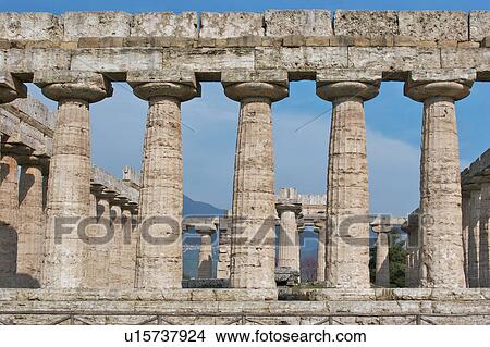 Greek Temples in Campania, Italy: Basilica aka Temple of Hera I, detail view View Large Photo Image Picture - Greek Temples in Campania, Italy: Basilica aka Temple of Hera I, detail view. Fotosearch