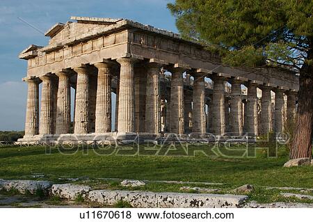 Greek Temples in Campania, Italy: Roman road (Cardus Maximus) and Temple of Neptune (Poseidon) aka Temple of Hera II, front facade View Large Photo Image Stock Photo - Greek Temples in Campania, Italy: Roman road (Cardus Maximus) and Temple of Neptune (Poseidon) aka Temple of Hera II, front facade. Fotosearch