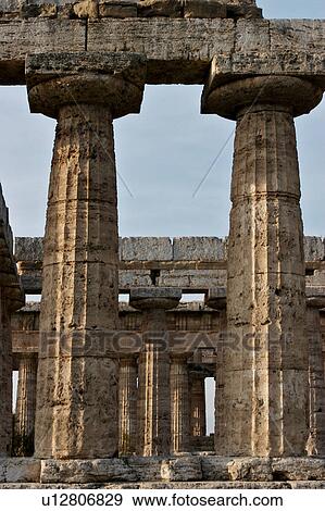 Greek Temples in Campania, Italy: Basilica aka Temple of Hera I, detail view View Large Photo Image Stock Photo - Greek Temples in Campania, Italy: Basilica aka Temple of Hera I, detail view. Fotosearch