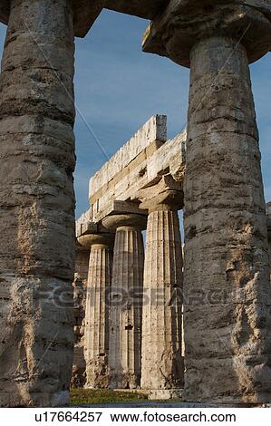 Greek Temples in Campania, Italy: Basilica aka Temple of Hera I, detail view View Large Photo Image Stock Photo - Greek Temples in Campania, Italy: Basilica aka Temple of Hera I, detail view. Fotosearch